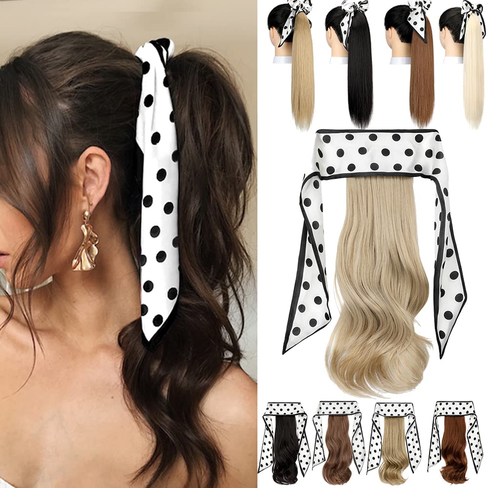 SHANGZI Long Straight Ponytail Hair Synthetic Extensions Heat Resistant Hair Wave Ponytail  Wrap Around Pony Hairpiece for Women